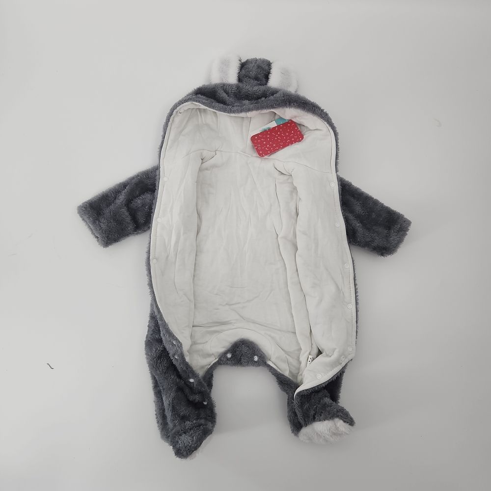 Baby gender neutral unisex hoodie footie long sleeve bear snap jumpsuit - Picture 6 of 8